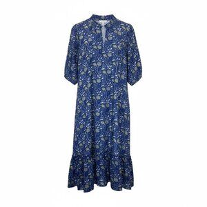 Mod's Mahal Floral Split Neck Midi Dress Womens Size S Pockets Block Print Boho